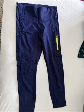 Fabletics Navy Leggings with Yellow Zipper Accent